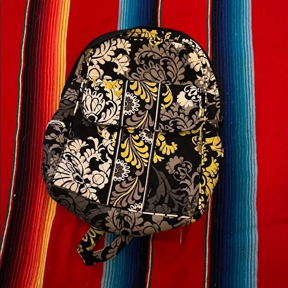 Vera Bradley Stylish Black and Yellow Floral Backpack